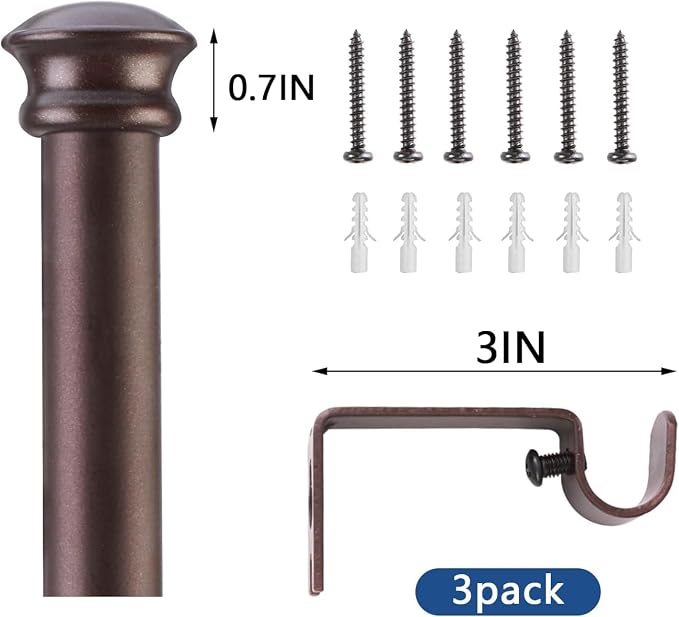 Curtain Rods 2 Pack 5/8 inch Brown Curtain Rods - Image 6