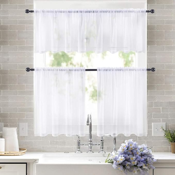 MIULEE 2 Panels Kitchen Tiers Half Window Sheer Curtains Rod Pocket Voile Drapes - Image 8