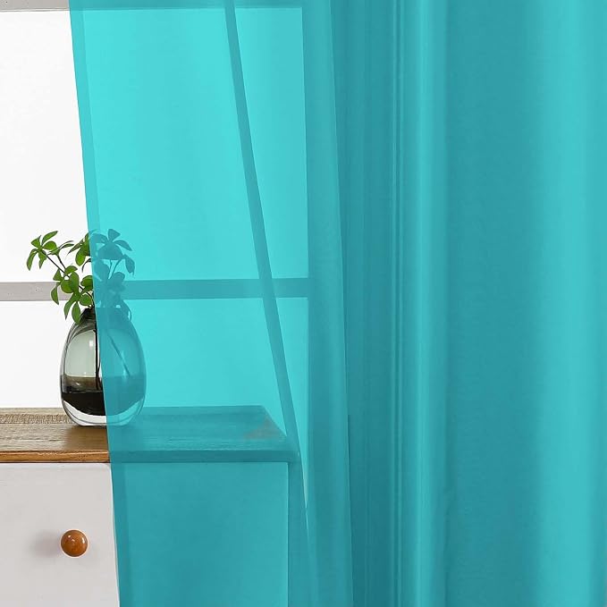 Turquoise Small Sheer Curtains 2 Panels Set, Kitchen Curtains 36 Inch Length - Image 4