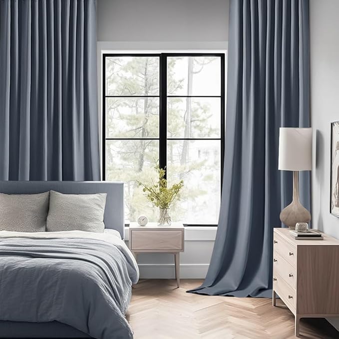 MIULEE Stone Blue Back Tab Blackout Curtains 63 Inch Length 2 Panels Set - Image 2