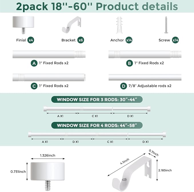 VOIIY 2 Pack Curtain Rods for Windows 28 to 48 Inch, Modern Adjustable Heavy - Image 9