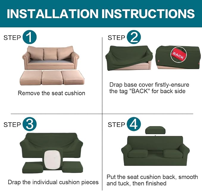 Turquoize 4 Piece Sofa Covers for 3 Cushion Couch Sofa Slipcover Soft Couch - Image 6