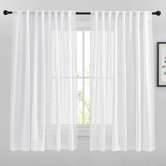 NICETOWN White Sheer Linen Curtains Natural Style, Rod Pockets & Back Tab by NICETOWN