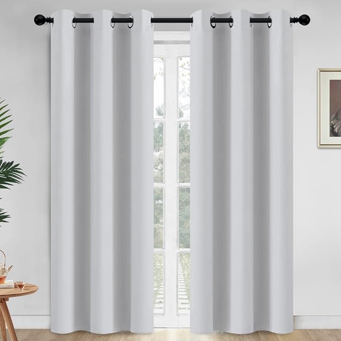 Yakamok Blackout Curtains Greyish White Room Darkening Thermal Insulated by Yakamok