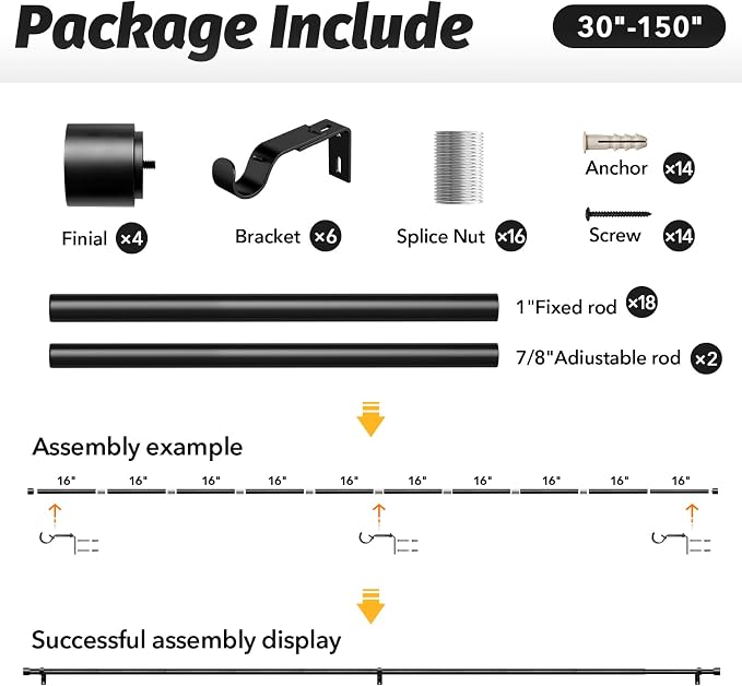 GEEBOBO 2 Pack Black Curtain Rods - Image 6