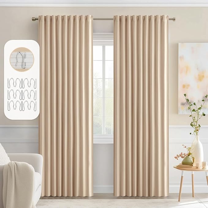 MIULEE Back Tab Beige Curtains 84 Inch Length 2 Panels Set by MIULEE
