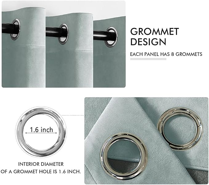 MIULEE Velvet Curtains Misty Blue Elegant Grommet Thermal Insulated Soundproof - Image 2