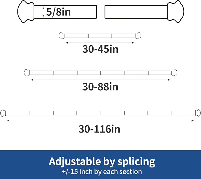 Standard Decorative Window Curtain Rods 30 to 116 Inch, 5/8 Inch Diameter Small - Image 2