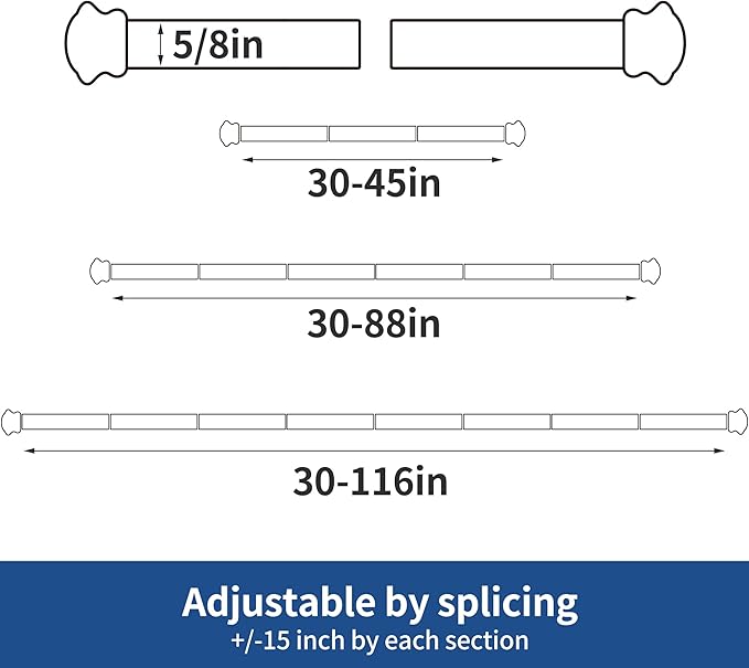 Standard Decorative Window Curtain Rods 30 to 116 Inch, 5/8 Inch Diameter Small - Image 2