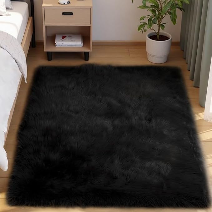 Goolela Black Fluffy Rug 4x6 Fuzzy Furry Shag Rug by Goolela