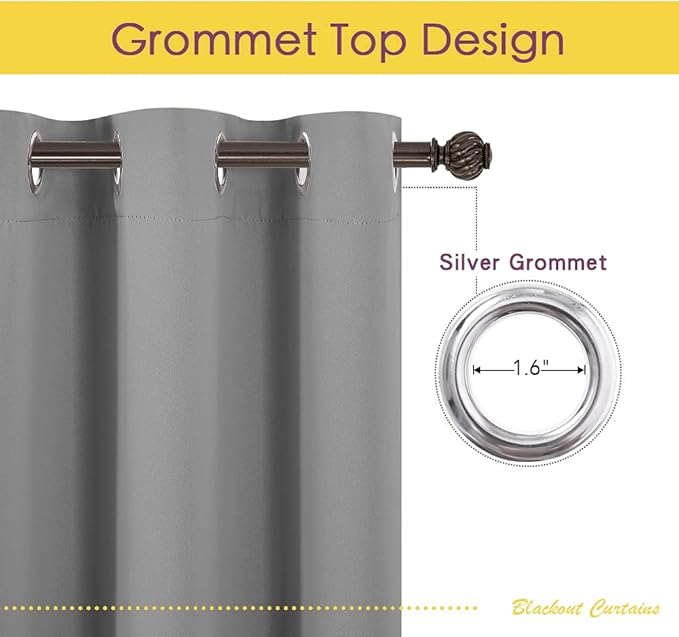 NICETOWN Silver Grey Blackout Curtain Panels - Image 3