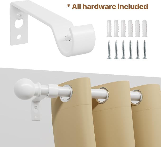 White Curtain Rods for Windows 28 to 48 Inch, Heavy Duty Curtain Rod Set - Image 5
