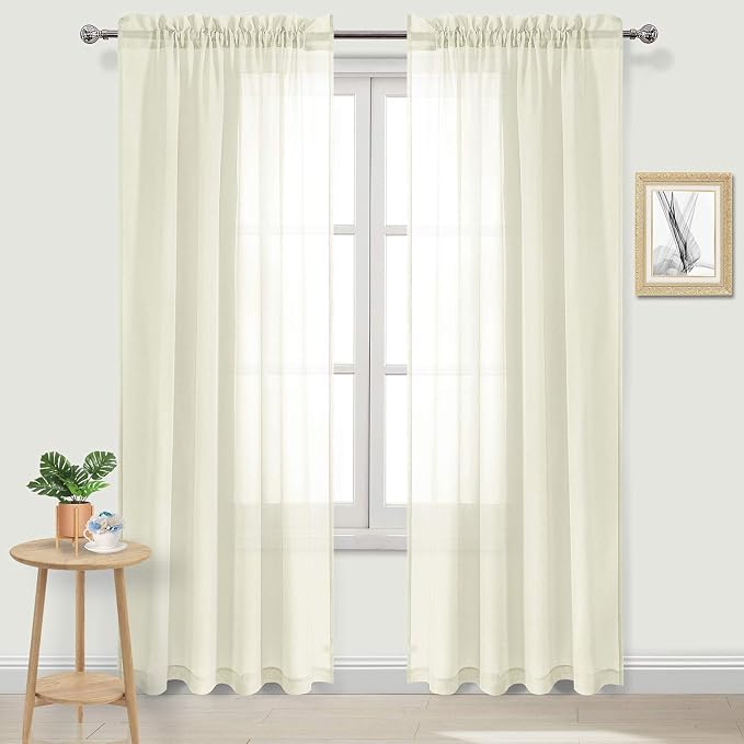 DWCN Ivory Sheer Curtains Semi Transparent Voile Rod Pocket Curtains by DWCN