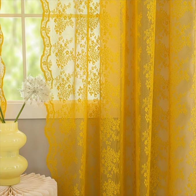 YJ YANJUN Vintage Lace Curtains 84 Inches Long-Victorian Floral Pattern Boho by YJYANJUN
