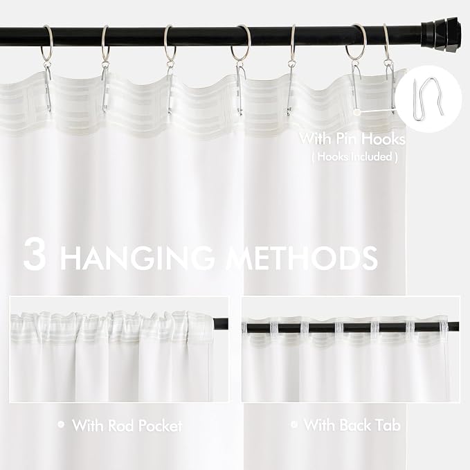 MIULEE Pure White Back Tab Blackout Curtains 52x72 Inches Long 2 Panels Set | - Image 3