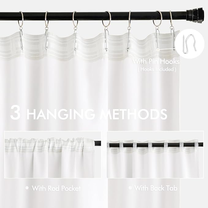 MIULEE Pure White Back Tab Blackout Curtains 102 Inch Long 2 Panels Set - Image 3