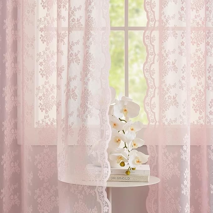 YJ YANJUN Vintage Lace Curtains 90 Inches Long-Victorian Floral Pattern Light - Image 5
