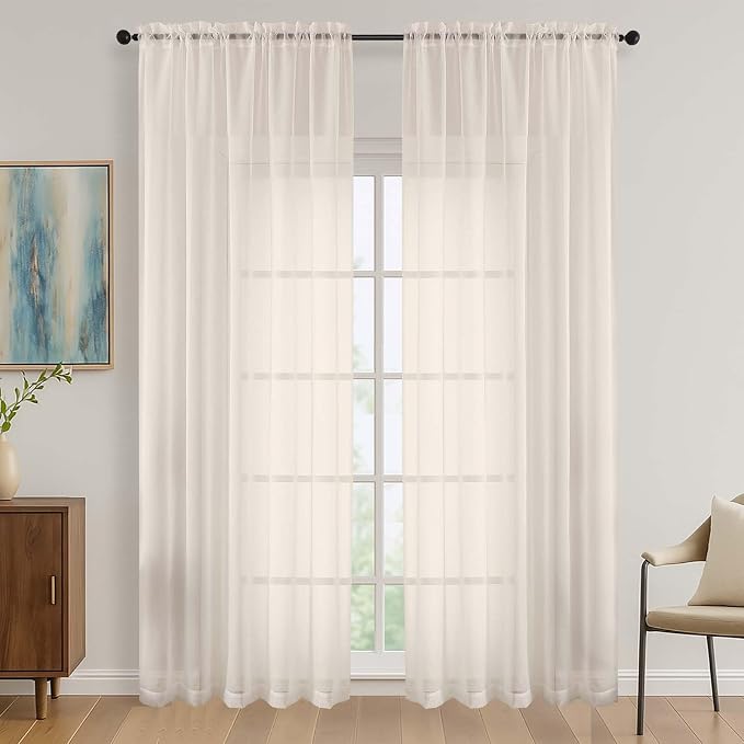 OVZME Cream Bedroom Curtains 2 Panel Sets 90 Inch Length, 59 Inch Extra Wide by OVZME