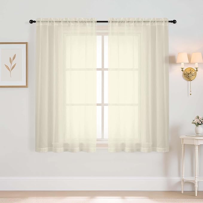 Cream Window Sheer Curtains 54 inch Length, Soft Airy Light Filtering Sheer by Home