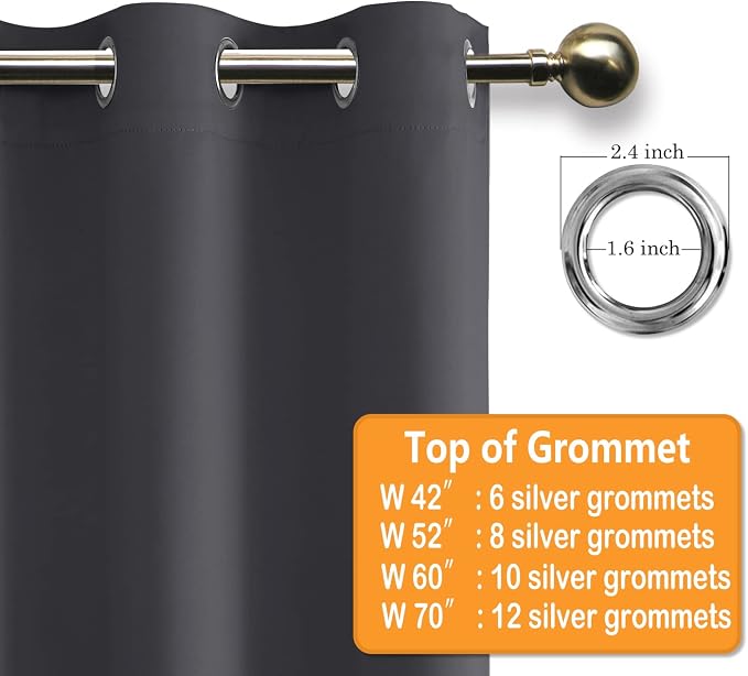 Grommet Blackout Curtains for Bedroom 52 x 30 Inches Long Dark Grey | Thermal - Image 5