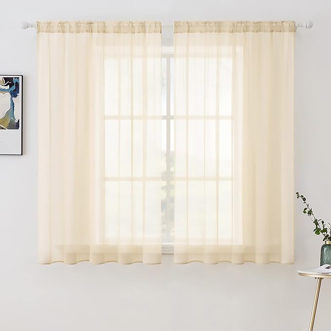 MIULEE 2 Panels Solid Color Sheer Window Curtains Elegant Window Voile by MIULEE