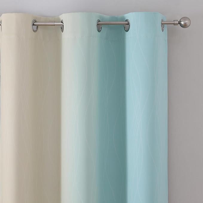 Estelar Textiler Aqua and Beige Blackout Curtains & Drapes - Image 4