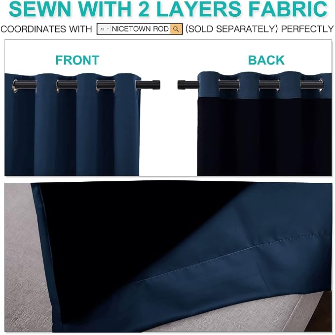NICETOWN 100% Blackout Curtains 108 inches Long, Noise Reduction Window - Image 4