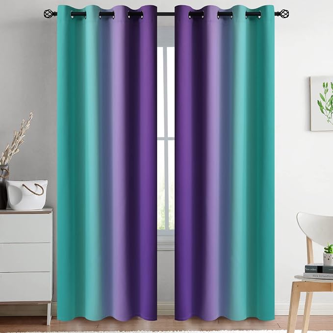 Yakamok Ombre Teal and Purple Curtains - Image 2