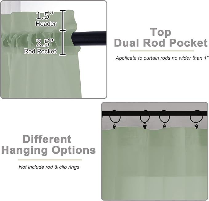 Cafe Curtains 36 Inch Length Tier 2 Pieces, Modern Soft Airy Sheer Kitchen - Image 4