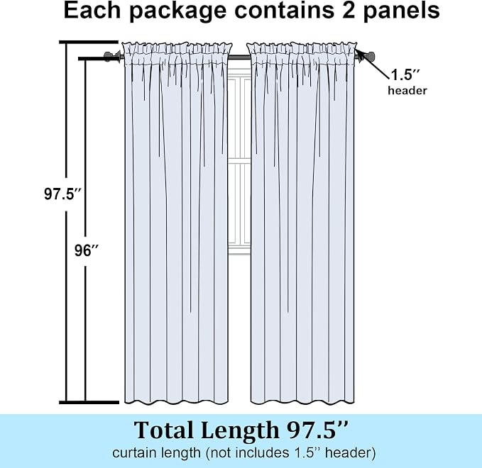 Simplebrand Cream Sheer Curtains 96 Inches Long 2 Panels, Light Filtering Rod - Image 8