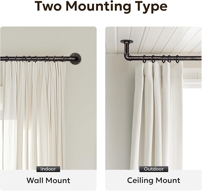 Zeerobee Curtain Rods for Windows 66 to 120, 1 Inch Industrial Wrap Around - Image 5