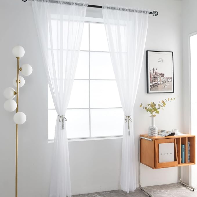 SpaceDresser Sheer Voile Window Treatment Rod Pocket Curtain Panels - Image 2