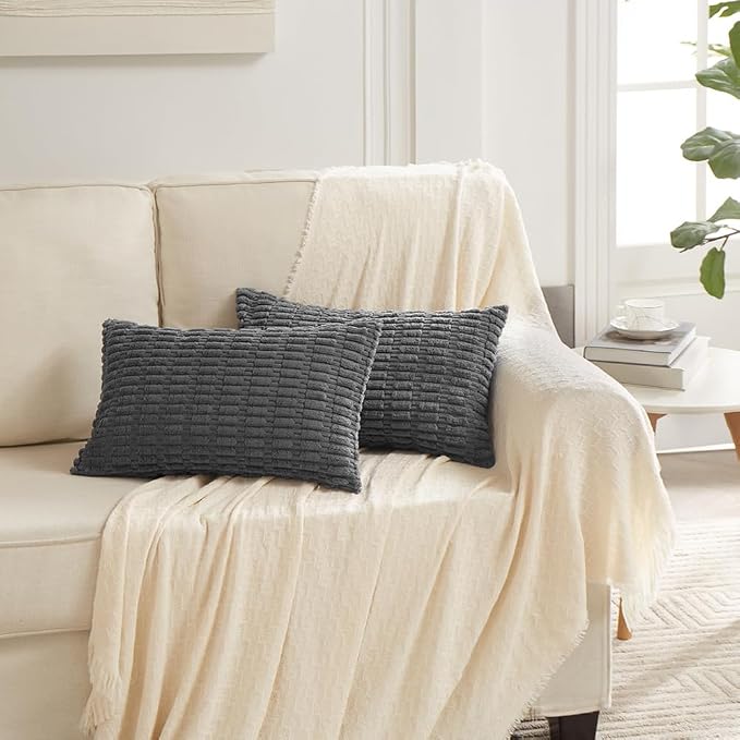 Fancy Homi 4 Packs Dark Grey Decorative Throw Pillow Covers 12x20 Inch - Image 6