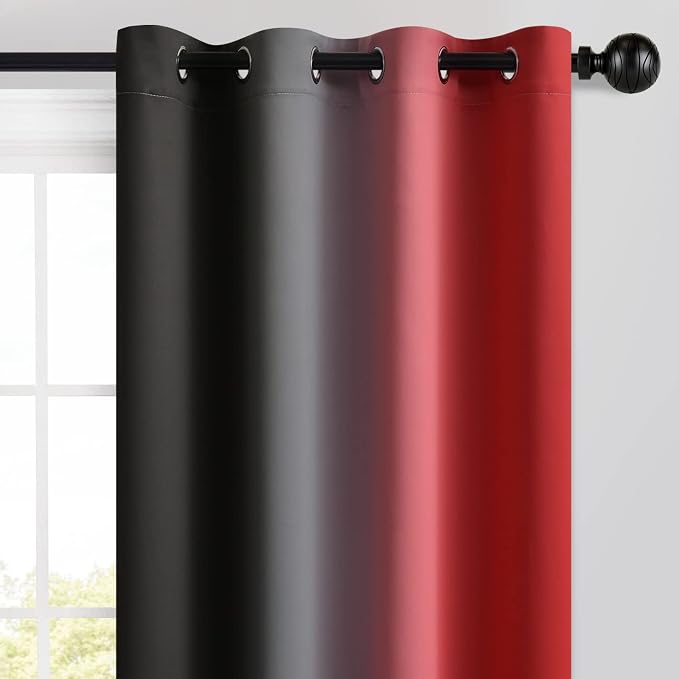 Yakamok Blackout Ombre Black and Red Curtains - Image 3