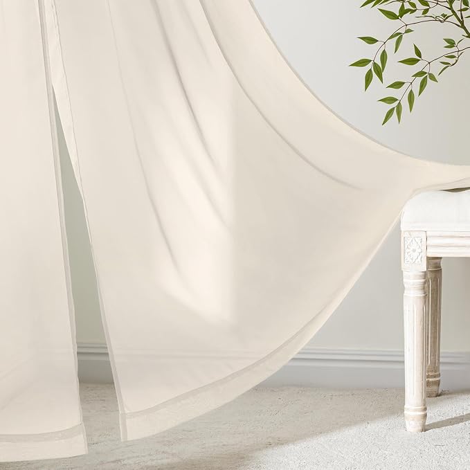 MIULEE Light Beige Sheer Curtains 96 Inches Long 4 Panels 42 x 96 Inches | - Image 6