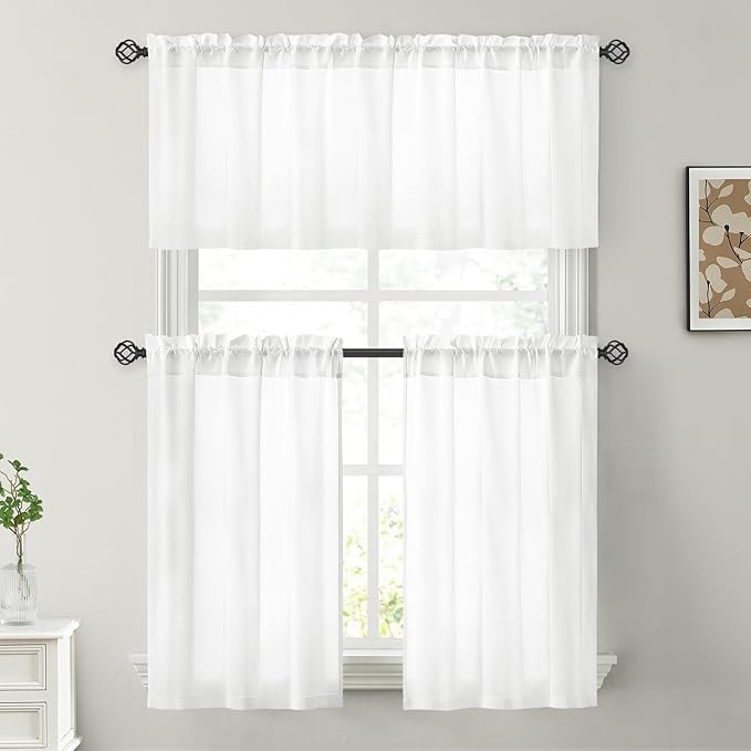 HOMEIDEAS Non-See-Through White Privacy Sheer Kitchen Curtains 30 X 24 Inches - Image 7