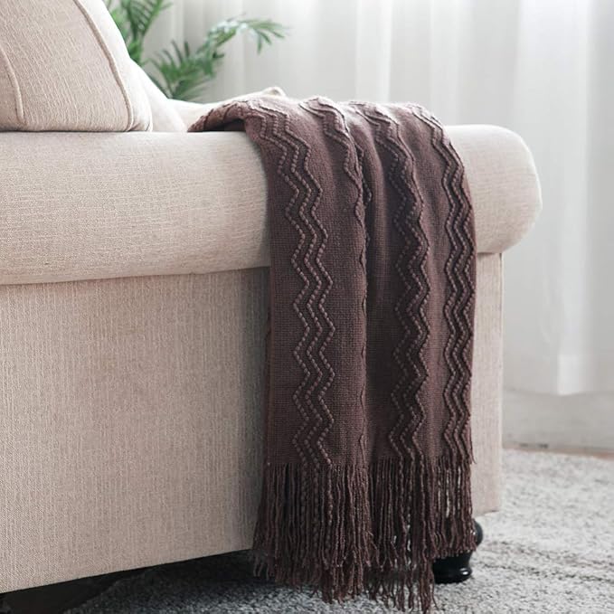 BOURINA Brown Throw Blanket 50x60 Inches Throw Textured Solid Soft Sofa Couch by BOURINA