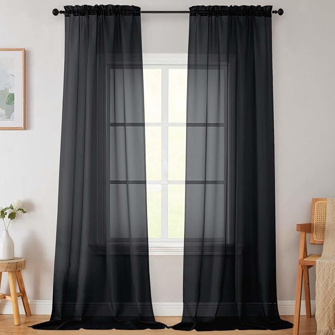 Extra Long Sheer Black Curtains by WelvetBLK