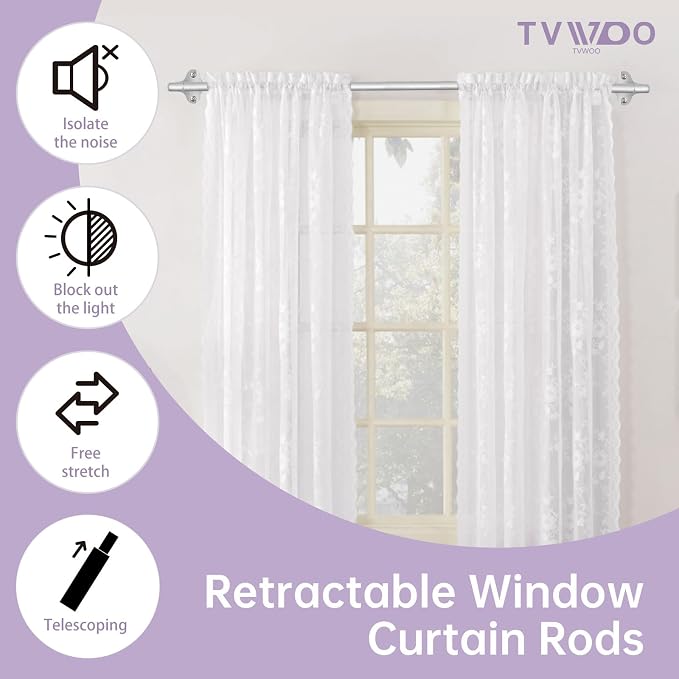 TVWOO Silver Wrap Around Curtain Rods:5/8 In Blackout Adjustable Window Curtain - Image 2
