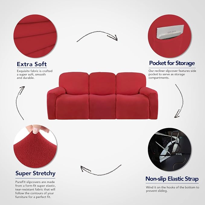 PureFit Super Stretch 3 Seats Recliner Sofa Couch Cover - Image 3