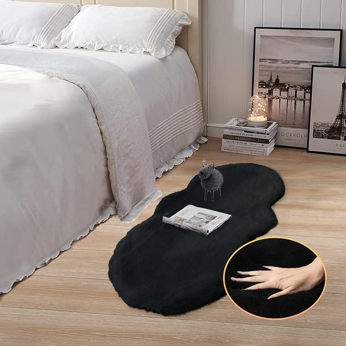 ORINOVA Black Faux Rabbit Washable Fur Area Rugs - Image 2