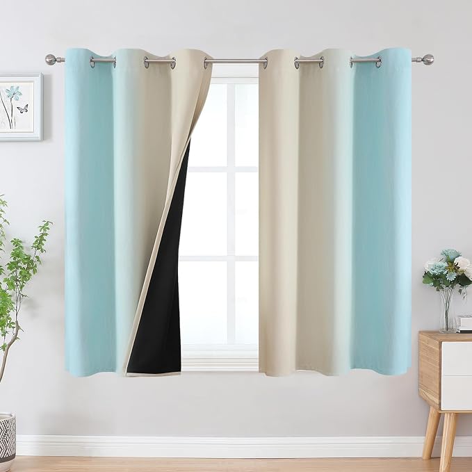 Estelar Textiler Beige and Aqua Ombre Blackout Curtains 45 Inch Length 2 Panels by ESTELARTEXTILER