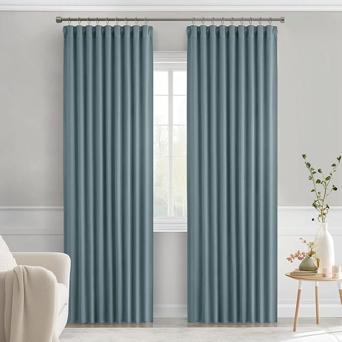 MIULEE Greyish Blue Back Tab Blackout Curtains 84 Inch Length 2 Panels Set - Image 9