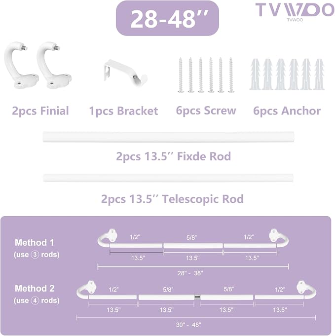 TVWOO Wrap Around Curtain Rods, 5/8 Inch Adjustable Blackout Curtain Rod Set - Image 6
