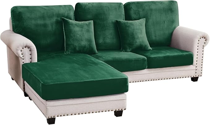 Couch Cover 3-Piece Elastic Velvet Couch Cushion Covers & Chaise Slipcovers by Taque