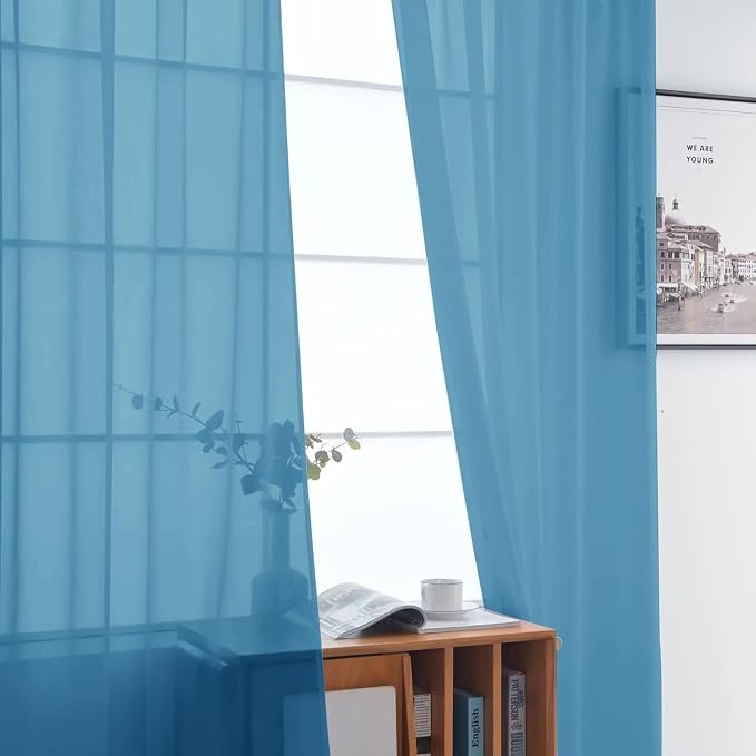 SpaceDresser Basic Rod Pocket Sheer Voile Window Curtain Panels Blue 1 Pair 2 - Image 3