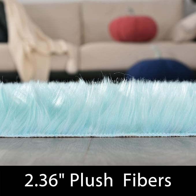 Latepis Light Blue Rugs for Living Room 6x8 Faux Sheepskin Fur Rug Washable - Image 2