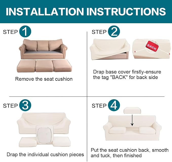 Turquoize 4 Piece Sofa Covers for 3 Cushion Couch Sofa Slipcover Soft Couch - Image 6