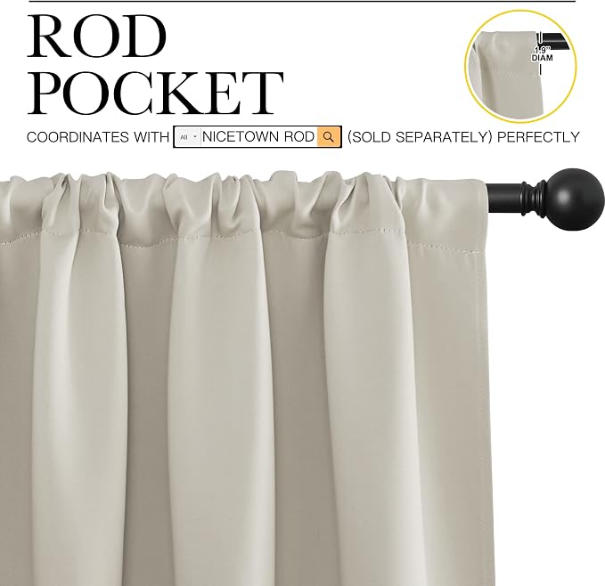 NICETOWN 2 Panels Blackout Curtains, Rod Pocket Window Curtains Room Darkning - Image 2