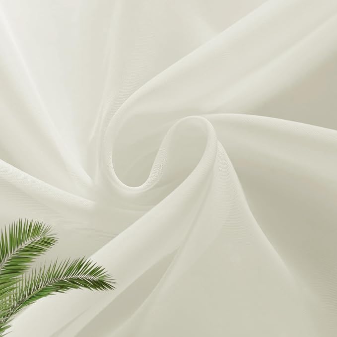 SpaceDresser Basic Rod Pocket Sheer Voile Window Curtain Panels Ivory 1 Pair 2 - Image 5